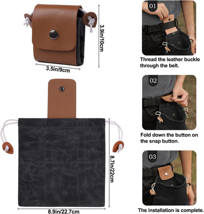 Foraging Bag, Outdoor Picking Fruit Bags, Waxed Canvas Foraging Pouch, Foldable Leather Belt Pouch with Drawstring Multi-Purpose Picking Bag for Camping, Shells, Treasures, Travel, Hiking