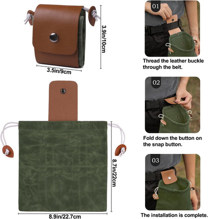 Foraging Bag, Outdoor Picking Fruit Bags, Waxed Canvas Foraging Pouch, Foldable Leather Belt Pouch with Drawstring Multi-Purpose Picking Bag for Camping, Shells, Treasures, Travel, Hiking