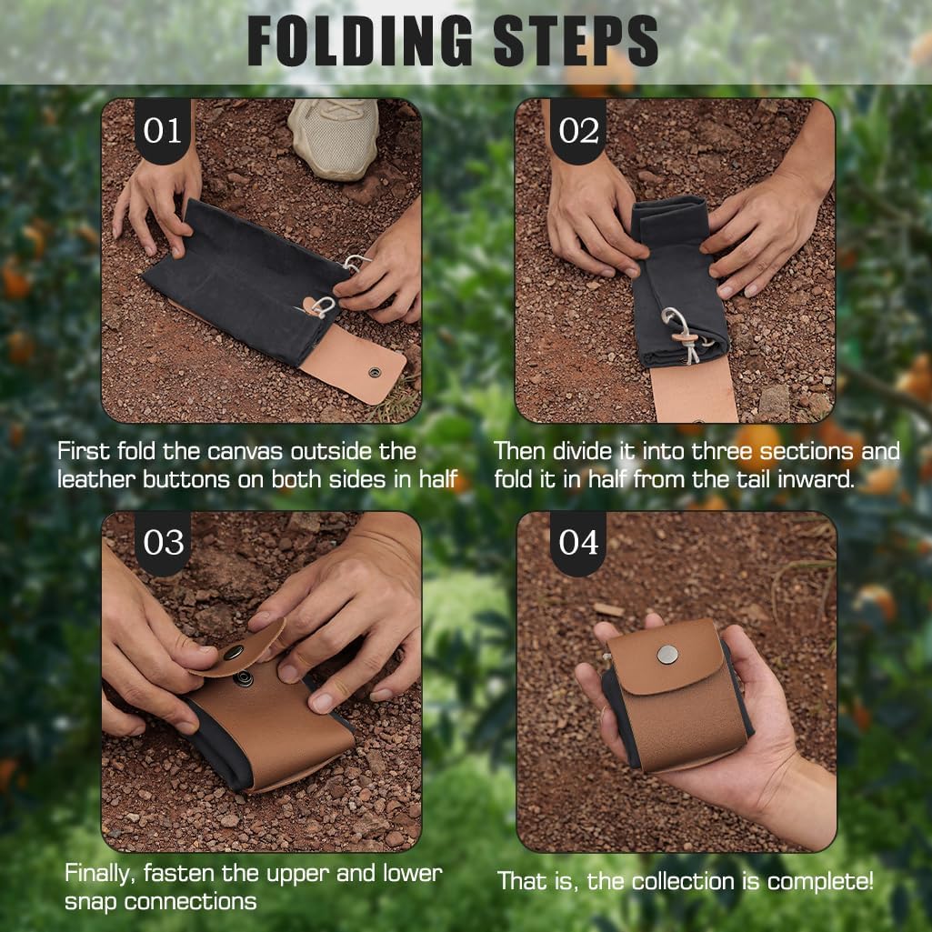 Foraging Bag, Outdoor Picking Fruit Bags, Waxed Canvas Foraging Pouch, Foldable Leather Belt Pouch with Drawstring Multi-Purpose Picking Bag for Camping, Shells, Treasures, Travel, Hiking
