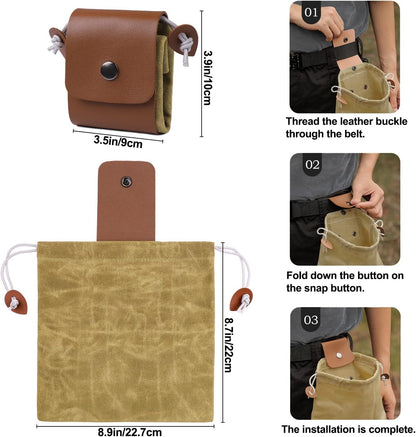 Foraging Bag, Outdoor Picking Fruit Bags, Waxed Canvas Foraging Pouch, Foldable Leather Belt Pouch with Drawstring Multi-Purpose Picking Bag for Camping, Shells, Treasures, Travel, Hiking
