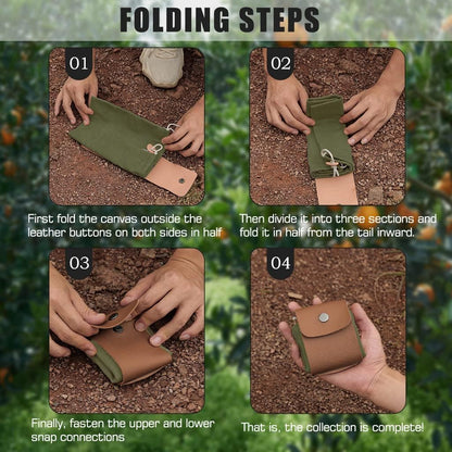 Foraging Bag, Outdoor Picking Fruit Bags, Waxed Canvas Foraging Pouch, Foldable Leather Belt Pouch with Drawstring Multi-Purpose Picking Bag for Camping, Shells, Treasures, Travel, Hiking