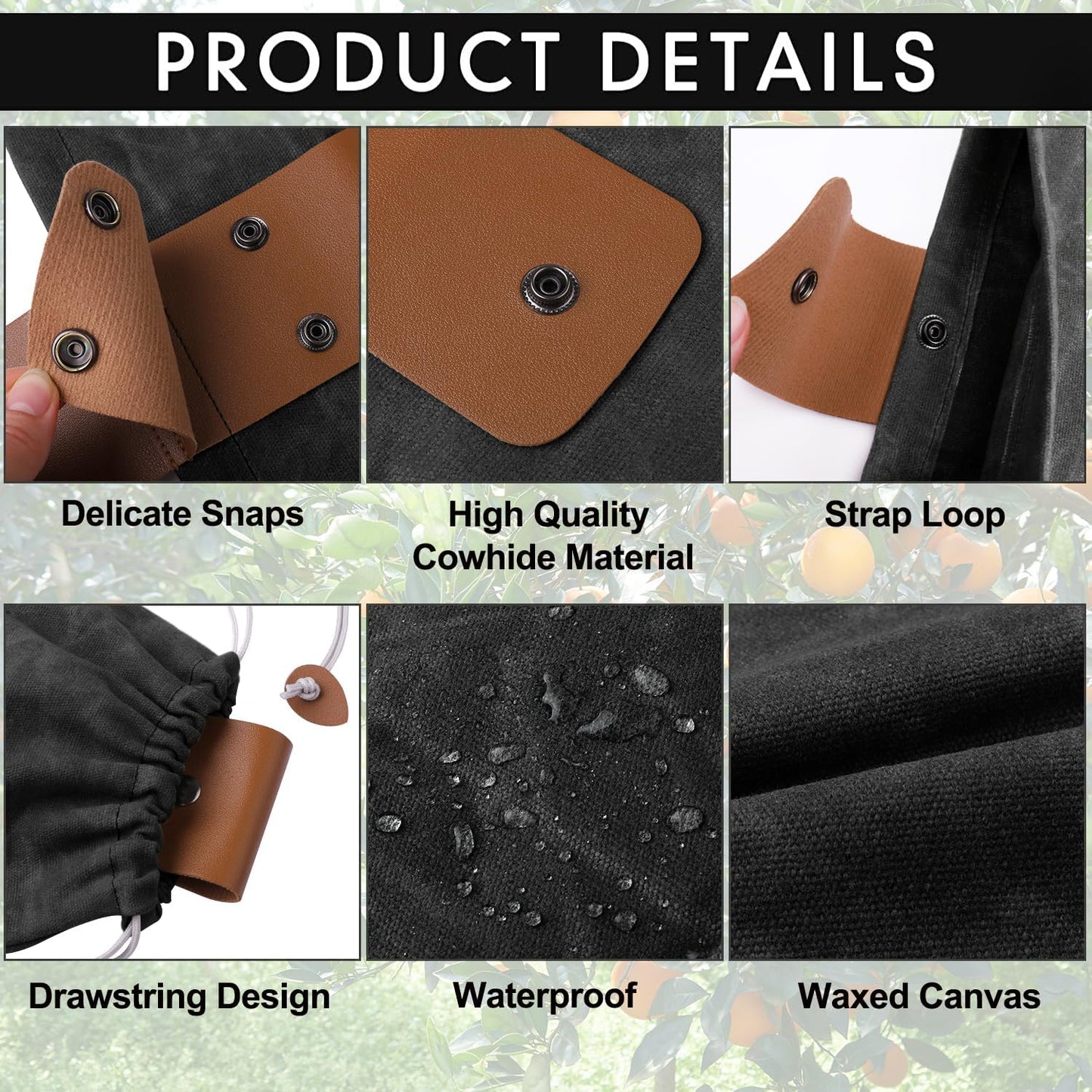 Foraging Bag, Outdoor Picking Fruit Bags, Waxed Canvas Foraging Pouch, Foldable Leather Belt Pouch with Drawstring Multi-Purpose Picking Bag for Camping, Shells, Treasures, Travel, Hiking