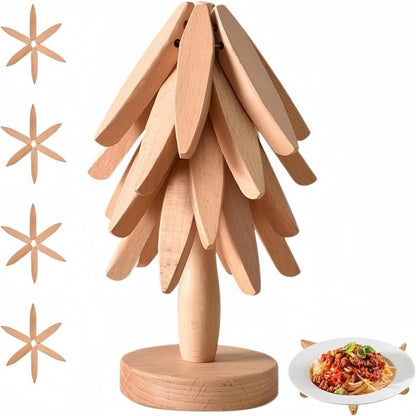 Natural Tree Trivet Set- 4 Trivets & 1 Stand - Heat-Resistant Foldable Design